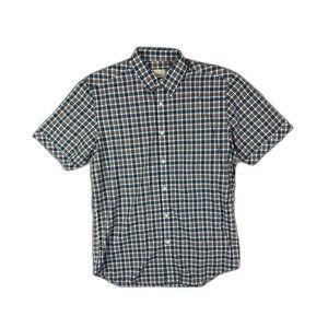California Size M Mens Shirt Short Sleeve Button Up Blue Black Plaid
